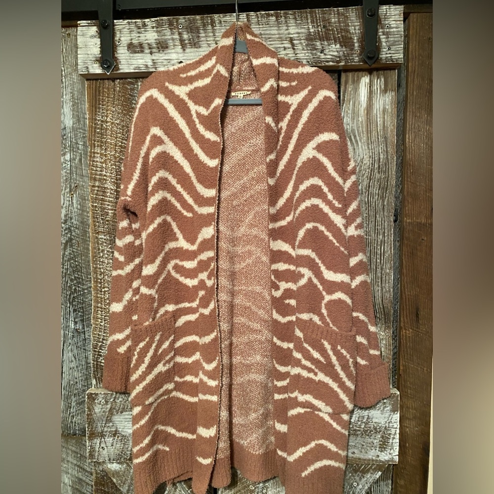 Tan and white striped cardigan